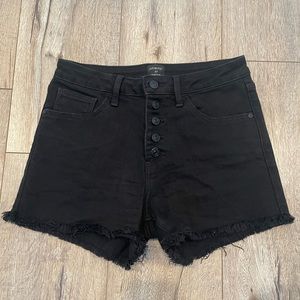 Black Button Front Just Black Denim Shorts
